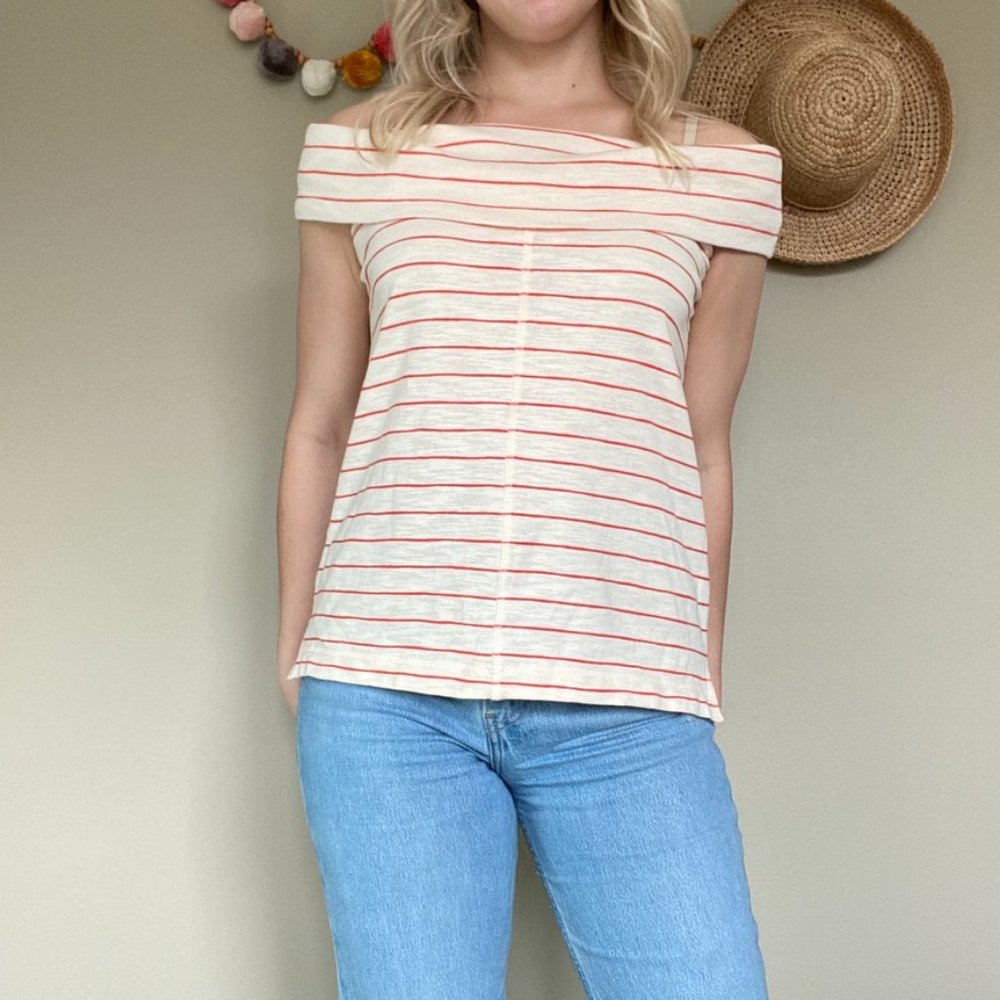 Lou & Grey Off The Shoulder Striped Tunic Tank Top Size Small